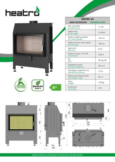 EEK A - Kamineinsatz HEATRO 69 mit Klapptür - 11kW EEK A - Kamineinsatz HEATRO 69 Mit Klapptür - 11kW -Kaminofen Geschaft 2020 06 08 katalog techniczny Heatro Part8