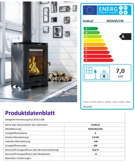 *EEK A - Guss-Kaminofen Kratki KOZA K5 mit RRØ 150 mm - 7 kW *EEK A - Guss-Kaminofen Kratki KOZA K5 Mit RRØ 150 Mm - 7 KW -Kaminofen Geschaft 23232321