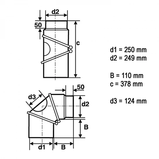 250 mm - Rauchrohr Bogen 0-90° mit Tür in Schwarz 250 Mm - Rauchrohr Bogen 0-90° Mit Tür In Schwarz -Kaminofen Geschaft 25011009 Bogen 0 90 lackiert 250 Masszeichnung