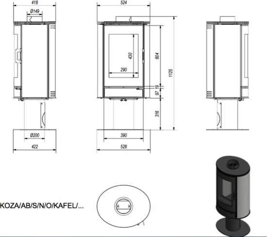 *EEK A - 360° drehbarer Kaminofen Kratki KOZA AB S NO mit weißen Kacheln - 8 kW *EEK A - 360° Drehbarer Kaminofen Kratki KOZA AB S NO Mit Weißen Kacheln - 8 KW -Kaminofen Geschaft 31059 3