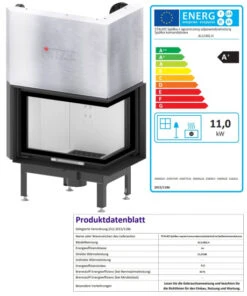 EEK A+ - Eck-Kamineinsatz HITZE Albero AL11RG.H DECO Mit Schiebetür, Seitenglas Rechts -11kW -Kaminofen Geschaft AL11RG.H D fer