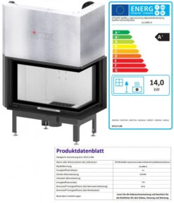 EEK A+ - Eck-Kamineinsatz HITZE Albero AL14RG.H DECO Mit Schiebetür, Seitenglas Rechts -14kW -Kaminofen Geschaft AL14RG.H D fer