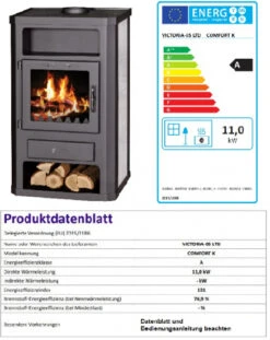 EEK A Kaminofen Victoria Comfort K Schwarz Mit Kachelverkleidung - 11kW -Kaminofen Geschaft Comfort K fertig