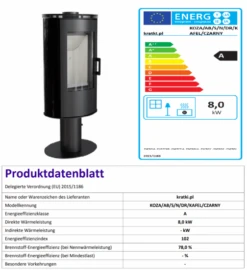 *EEK A - Kaminofen Kratki KOZA AB S N Mit Standfuß Und Schwarzen Kacheln - 8 KW 6 *EEK A - Kaminofen Kratki KOZA AB S N Mit Standfuß Und Schwarzen Kacheln - 8 KW -Kaminofen Geschaft KOZA CZARNY