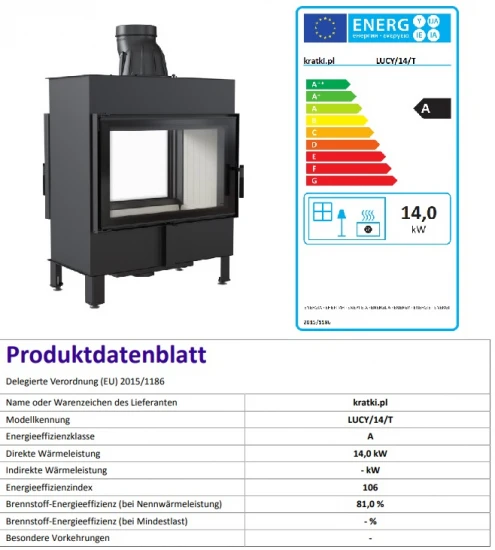 *EEK A - Tunnel-Kamineinsatz Kratki Lucy 14 mit 14 kW *EEK A - Tunnel-Kamineinsatz Kratki Lucy 14 Mit 14 KW -Kaminofen Geschaft LUCY14T