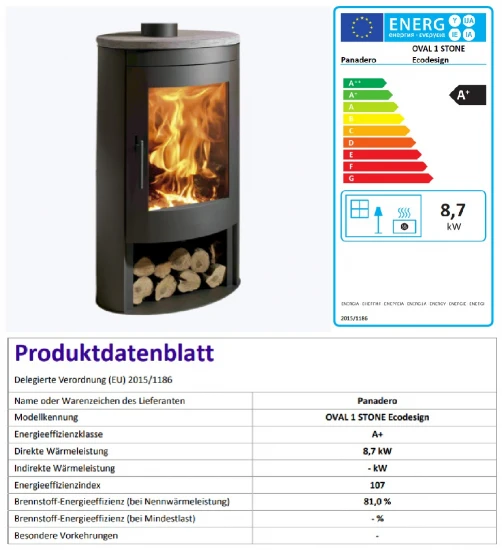 EEK A+ - Panadero OVAL 1 STONE EcoDesign - 8,7 kW EEK A+ - Panadero OVAL 1 STONE EcoDesign - 8,7 KW -Kaminofen Geschaft OVAL 1 STONE fertig