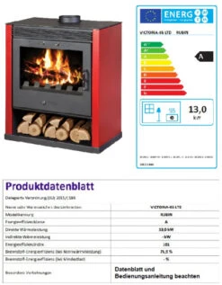 EEK A Kaminofen Victoria Rubin Rot Mit XXL-Sichtscheibe – 13kW -Kaminofen Geschaft Rubin rot fertig