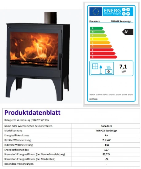 EEK A+ Kaminofen Panadero Topaze EcoDesign - 7,1 kW EEK A+ Kaminofen Panadero Topaze EcoDesign - 7,1 KW -Kaminofen Geschaft Topaze fertig