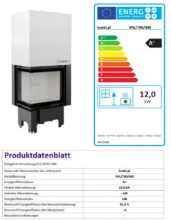 *EEK A+ ECK-Kamineinsatz Kratki VNL/700/480 Links Mit Schiebetür - 12 KW -Kaminofen Geschaft VNL700480