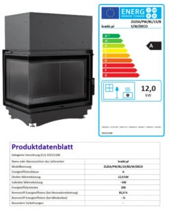 *EEK A Wasserführender Eck-Kamineinsatz Kratki ZUZIA/PW/BL/15/BS/W/DECO Seitenscheibe Links 12kW + BIMSCHV II -Kaminofen Geschaft ZUZIAPWBL15BSWDECO