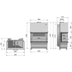 EEK A+ 3-Scheiben-Kamineinsatz HAJDUK VOLCANO 3BTh Rahmenlose XXL-Scheibe, Schiebetür - 11 KW -Kaminofen Geschaft hajduk volcano 3bth masszeichnung