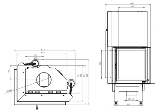 EEK A+ - Eck-Kamineinsatz HITZE Albero AL11LG.H DECO mit Schiebetür, Seitenglas links -11kW EEK A+ - Eck-Kamineinsatz HITZE Albero AL11LG.H DECO Mit Schiebetür, Seitenglas Links -11kW -Kaminofen Geschaft hitze ma zeichnung24