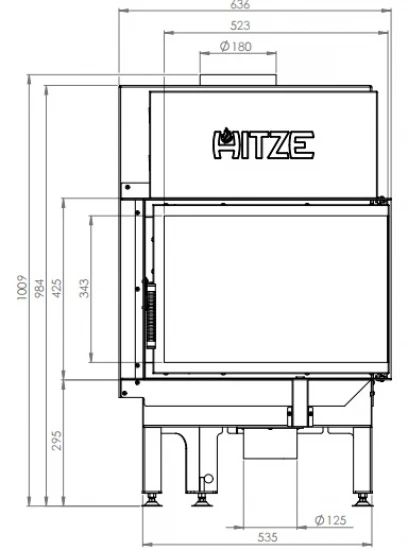 EEK A - Eck-Kamineinsatz HITZE Albero AL9R.H DECO mit Seitenglas rechts - 9kW EEK A - Eck-Kamineinsatz HITZE Albero AL9R.H DECO Mit Seitenglas Rechts - 9kW -Kaminofen Geschaft hitze ma zeichnung3