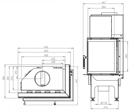 EEK A - Eck-Kamineinsatz HITZE Albero AL9R.H DECO mit Seitenglas rechts - 9kW EEK A - Eck-Kamineinsatz HITZE Albero AL9R.H DECO Mit Seitenglas Rechts - 9kW -Kaminofen Geschaft hitze ma zeichnung4