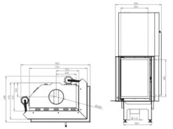 EEK A+ - Eck-Kamineinsatz HITZE Albero AL16RG.H DECO Mit Schiebetür, Seitenglas Rechts -16kW -Kaminofen Geschaft hitze ma zeichnung50