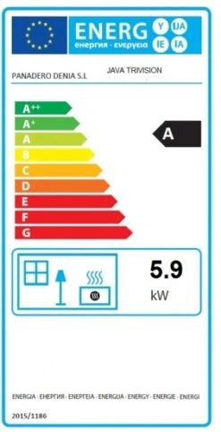 EEK A Kaminofen Panadero JAVA TRIVISION Mit 3 Scheiben - 5,9 KW, Raumluftunabh. -Kaminofen Geschaft java label1