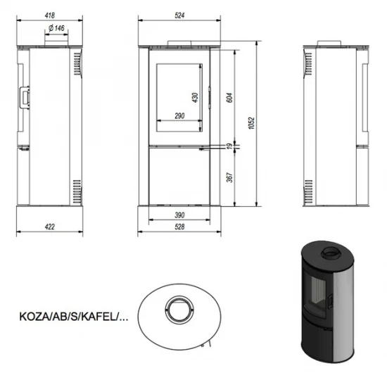 *EEK A - Kaminofen Kratki KOZA AB S mit roten Kacheln und Holzfach - 8 kW *EEK A - Kaminofen Kratki KOZA AB S Mit Roten Kacheln Und Holzfach - 8 KW -Kaminofen Geschaft kozaabskma e