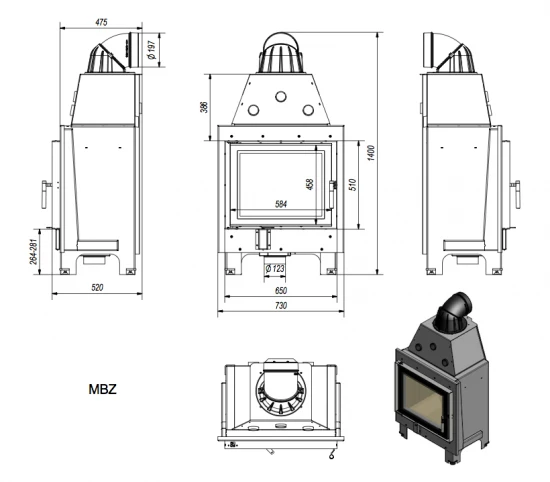 *EEK A - Kamineinsatz Kratki MBZ 13 mit 13 kW *EEK A - Kamineinsatz Kratki MBZ 13 Mit 13 KW -Kaminofen Geschaft n mb z 13 prosty wymiary