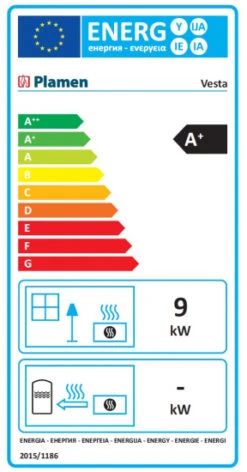EEK A+ Gusskaminofen Plamen Vesta Braun - 9kW -Kaminofen Geschaft vesta crvena label 32755 1
